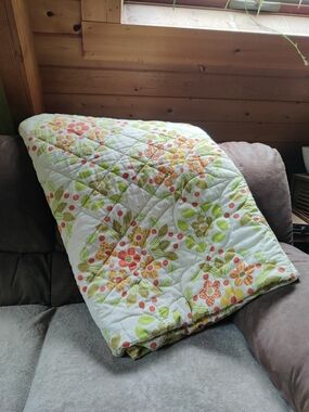 60s 70s Quilted Comforter Floral Full Queen 85" x 85" Flower Power Orange Yellow